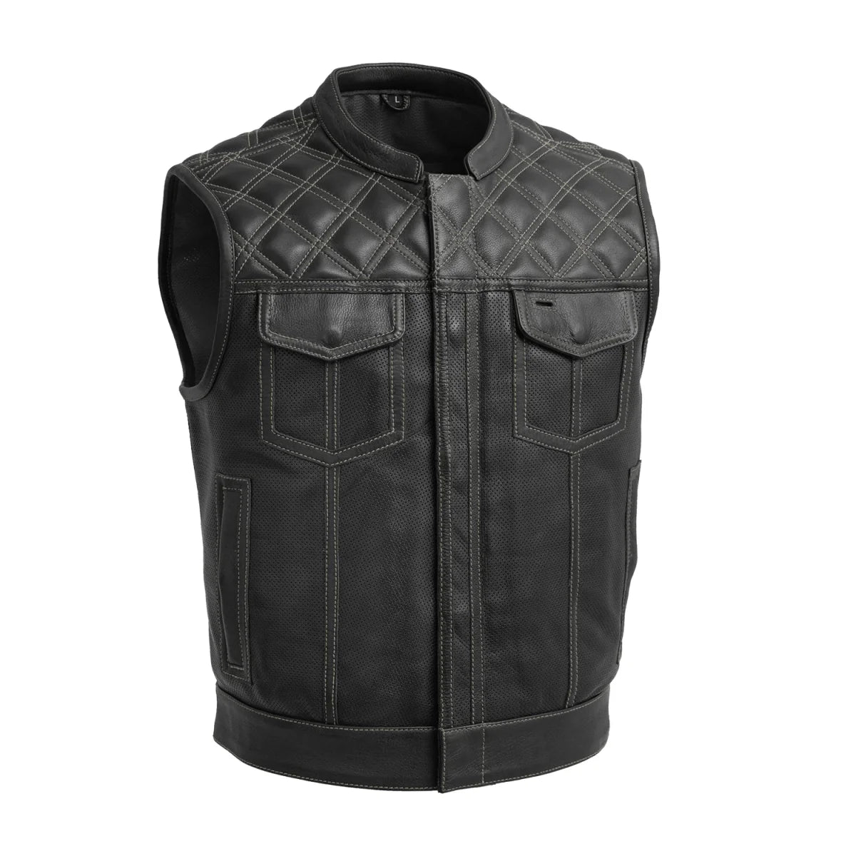 Upside Perforated Men's Club Style Leather Vest Men's Leather Vest First Manufacturing Company Grey S